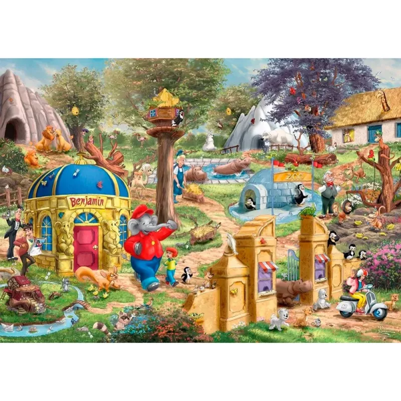 Thomas Kinkade Studios: Benjamin Blümchen, Um dia no Jardim Zoológico de Neustadt, puzzle 1000 peças