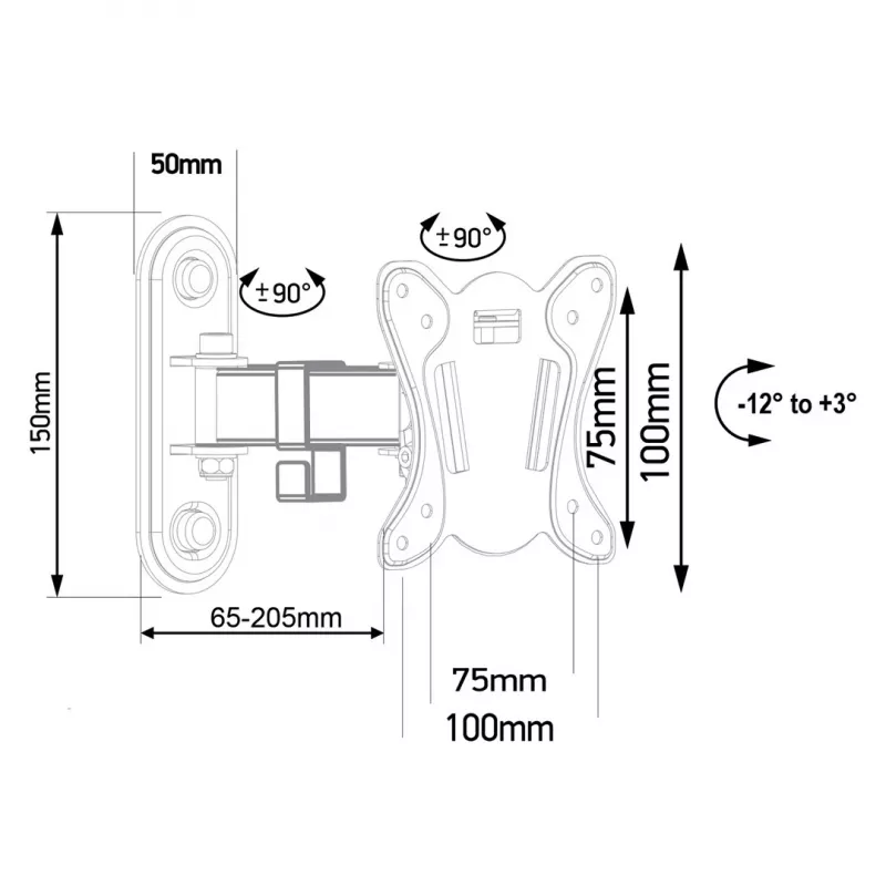 Suporte de parede para TV e monitor Maclean MC-416 13-32 30 kg inclinável rotativo máx. VESA 100x100 preto lacado a pó suporte universal LED OLED LCD