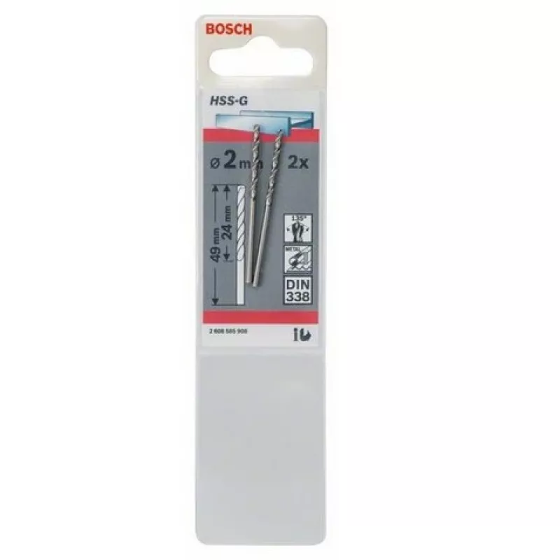Bosch 2 608 585 908 brocas helicoidais para metal HSS-G, 2,0x24x49 mm, 2 un.