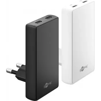 Carregador rápido duplo Goobay USB-C PD GaN 90° Flat 65 W preto - 2x -conectores (75725)