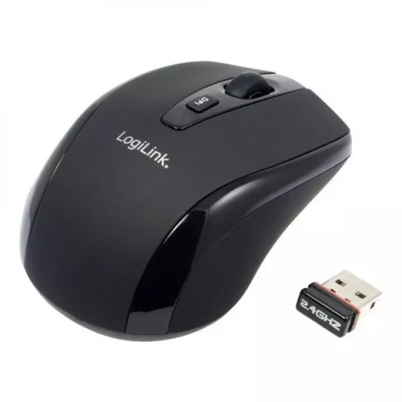 Rato LogiLink ótico sem fios 2,4 GHz mini - rato - ótico - 3 botões - sem fios - 2,4 GHz - recetor sem fios (USB) - preto (ID0031)