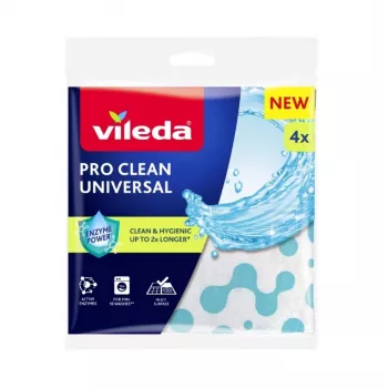 Pano de limpeza VILEDA Pro Clean 179370 — pano universal com tratamento enzimático, uso húmido, pack de 4