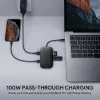AUKEY CB-C71 hub USB-C 8 em 1, 3x USB-A 3.0, HDMI 4K@30Hz, Gigabit RJ45, SD/microSD, USB-C PD 100 W, cabo de 0,15 m, alumínio, preto