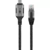 Cabo Ethernet USB-C 3.2 Gen2 macho > RJ-45 macho, adaptador LAN preto/prateado, 3 metros, revestimento têxtil entrançado