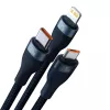 Cabo USB 3em1 Baseus Flash Series 2, USB-C + Micro-USB + Lightning, 100 W, 1,5 m (azul)