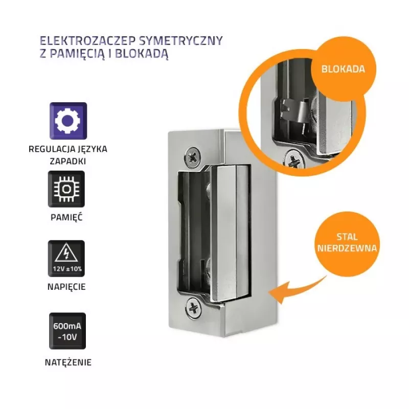 Fechadura eletromagnética QOLTEC 52459 12V simétrica com memória e bloqueio