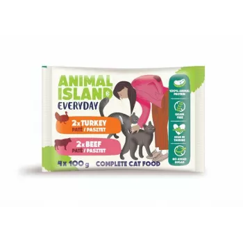 ANIMAL ISLAND sacos de comida para gato vaca/peru 4x100g