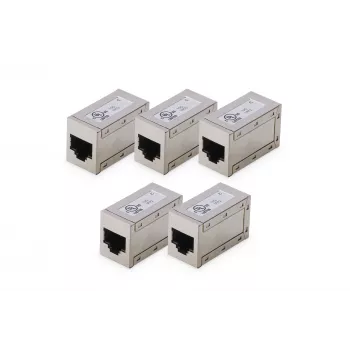 Acoplamentos modulares CAT 6 DIGITUS, blindados, 5 unid., RJ-45, contactos dourados, prateado