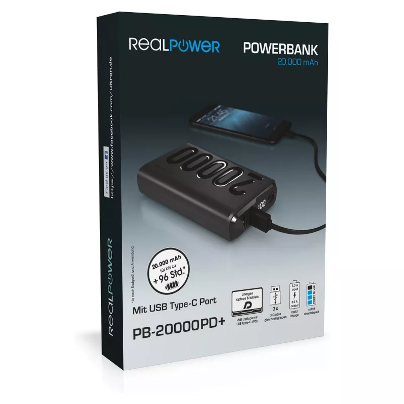 Powerbank RealPower PB-20000 PD preto (323369)