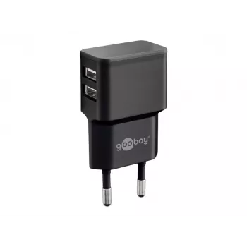 Carregador USB duplo Wentronic goobay - Fonte de alimentação - 12 Watt - 2,4 A - 2 portas de saída (USB) - Preto (44951)