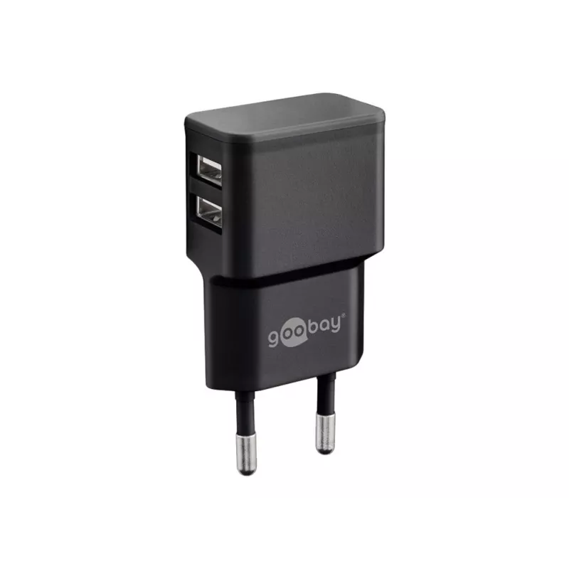 Carregador USB duplo Wentronic goobay - Fonte de alimentação - 12 Watt - 2,4 A - 2 portas de saída (USB) - Preto (44951)