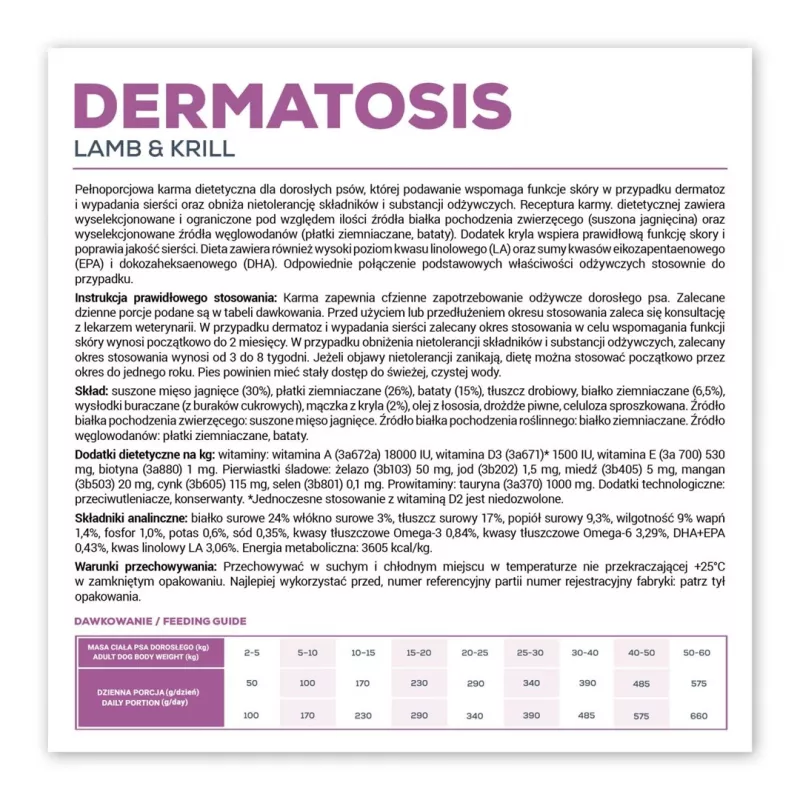 VETEXPERT Veterinary Diet Dermatosis Dog Lamb & Krill ração seca para cães, 12 kg