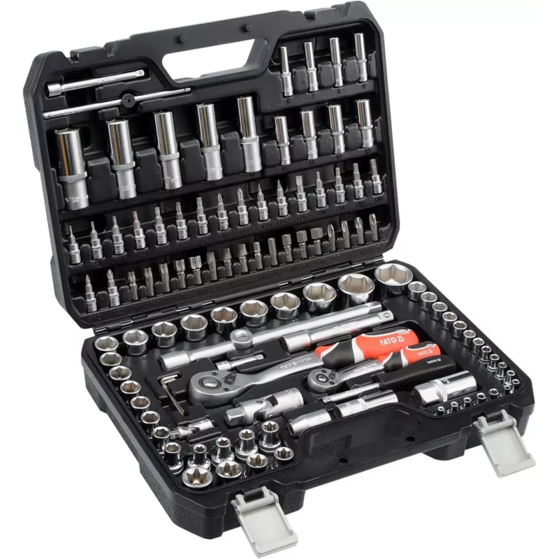 Conjunto de chaves de caixa YATO YT-38791 — 108 peças, encaixe 1/2 inch, inclui catraca, mala preta