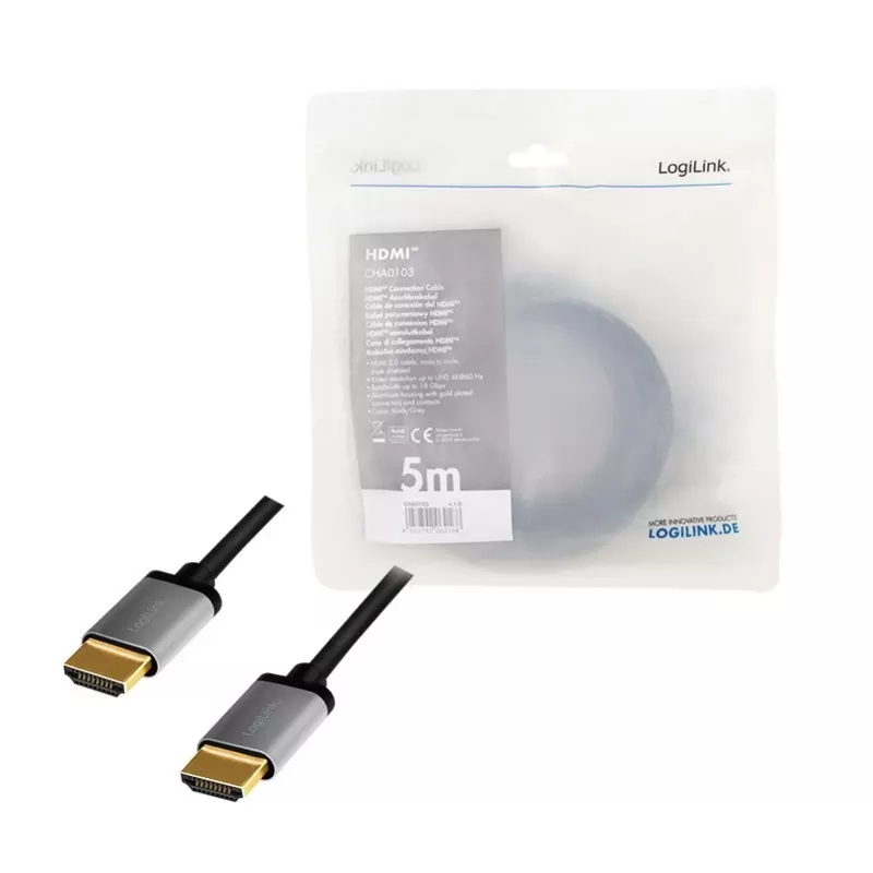 Cabo HDMI 4K/60Hz, ALU, preto, 5 m
