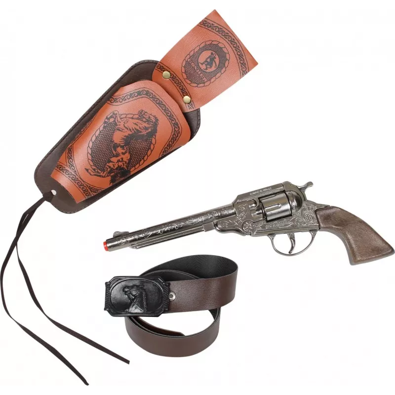 Revólver de cowboy de brinquedo em metal Pulio 155150/0 com coldre removível, réplica single-action