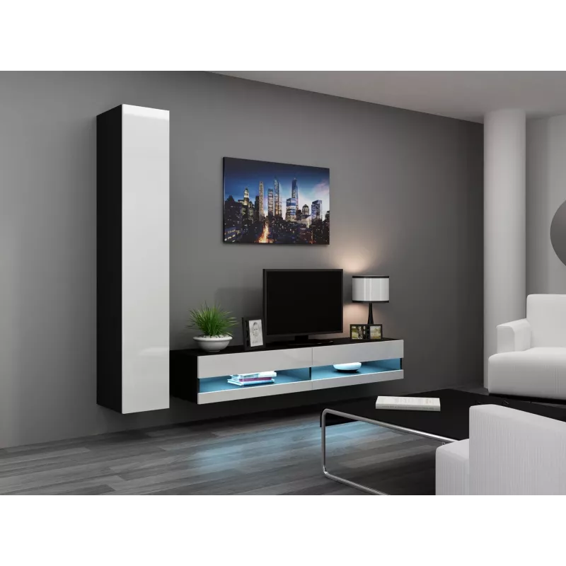 Suporte de TV cama meble VIGO NEW 30/180/40, 1800×400×300 mm, tampo superior preto, estrutura em aglomerado