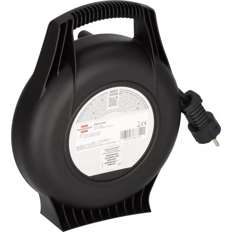 Brennenstuhl 1093900, 10 m, interior, IP20, resistente ao choque, proteção contra sobreaquecimento, plástico, policloreto de vinilo (PVC), preto