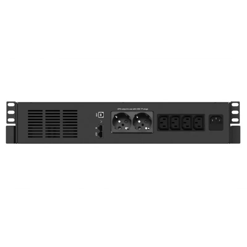 Unidade de alimentação ininterrupta Infosec X4 600 RM Plus — 0,6 kVA (360 W), 6 tomadas Tipo F, LCD, Rackmount