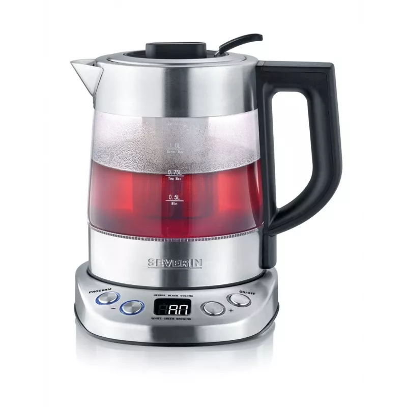 Chaleira elétrica SEVERIN 1 L 2200 W vidro e aço inoxidável, 5 definições de temperatura, indicador LED