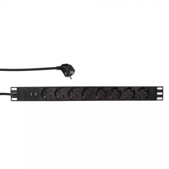 LogiLink - Unidade de distribuição de energia (montagem em rack) - 3500 Watt - entrada CEE 7/7 - saídas: 8 (2 x USB, 8 x CEE 7/7) - 1U - 4