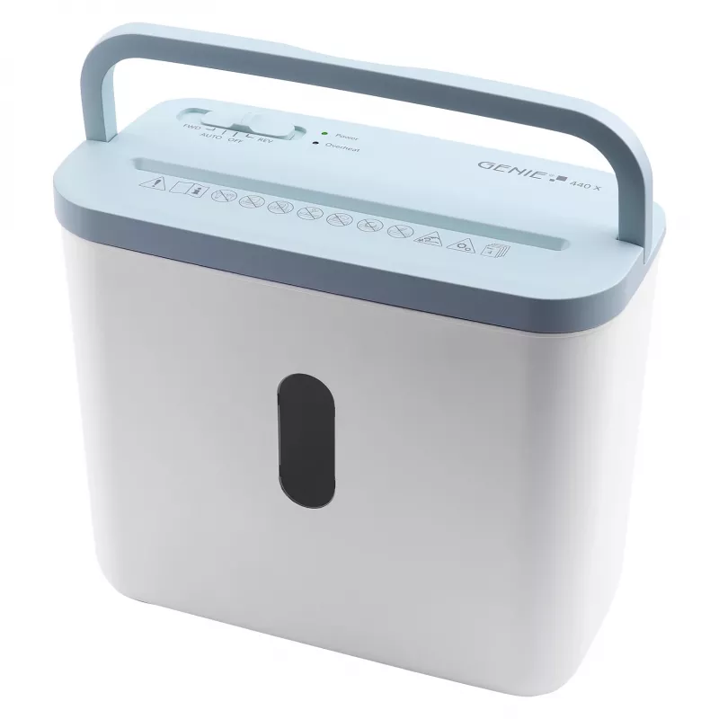 Destruidora de documentos genie 440 X Blue — Corte cruzado 4 x 38 mm, cesto de 8 L, 300 W