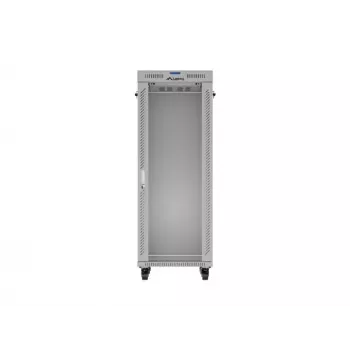 Armário rack de chão LANBERG 19 polegadas 32HE 600×800 mm cinzento com porta de vidro e LCD (embalagem plana)