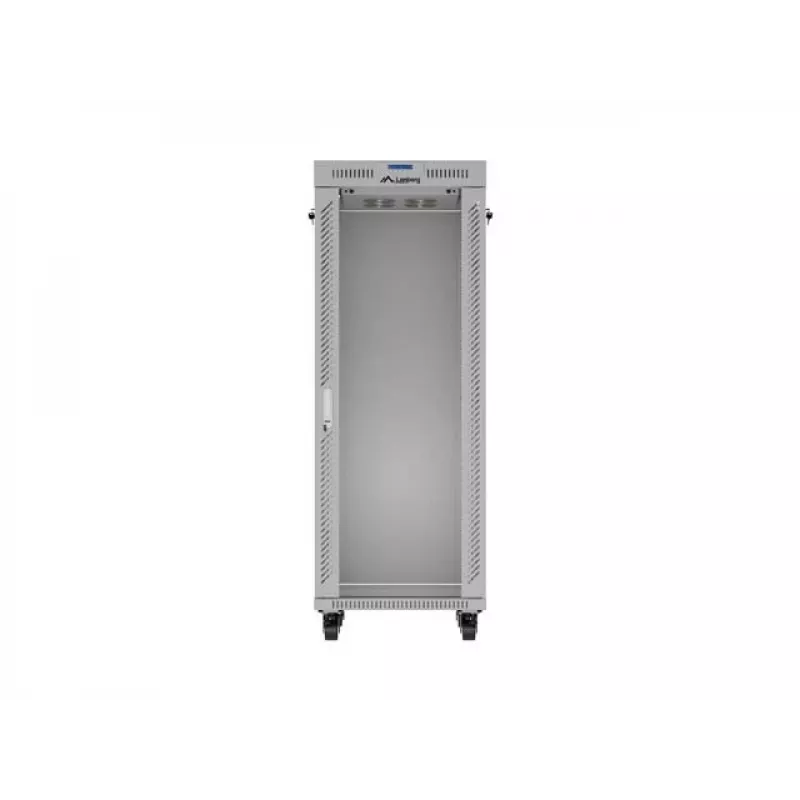 Armário rack de chão LANBERG 19 polegadas 32HE 600×800 mm cinzento com porta de vidro e LCD (embalagem plana)