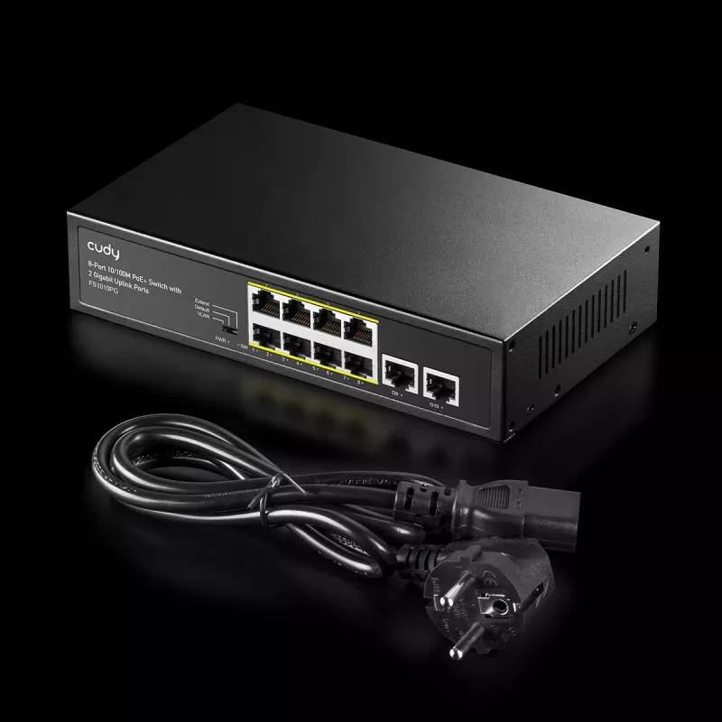 Switch de rede Cudy FS1010PG — 10/100 Mbps, 8 portas PoE, 2 Uplink, orçamento PoE 120W, caixa metálica