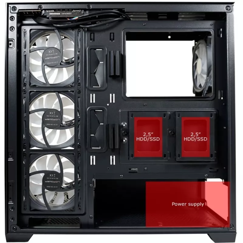 Caixa LC-Power MidiTower 715B preta USB3.2/Áudio sem fonte de alimentação SEAMLESS_X (LC-715B-ON)