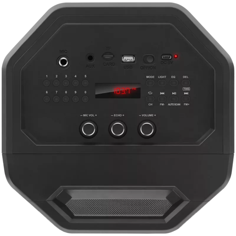 Coluna SVEN PS-650, preta (50W, TWS, Bluetooth, FM, USB, microSD, visor LED, 4000mAh)