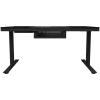 Secretária gaming de altura ajustável com motor duplo, função sentado/em pé, caixa de PC integrada, carregador sem fios, iluminação RGB, painel de controlo e portas USB, tampo em vidro temperado, preto.