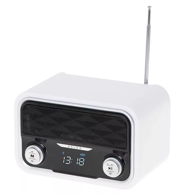 Rádio portátil Adler AD 1185 – FM, Bluetooth 4.0, MP3, cartão SD, AUX, bateria 1800 mAh, ecrã LCD, carregamento Micro-USB