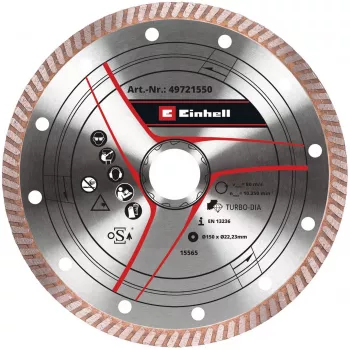 Disco de corte diamantado EINHELL 150×1,6 mm para rebarbadora sem fio, furo M14