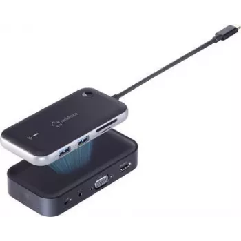 Estação de acoplamento mini USB-C™ Renkforce RF-4499450 compatível com marca: universal transmissão de imagem sem fios, leitor de cartões integrado (RF-4499450)