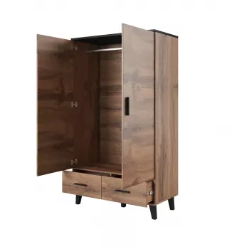 Roupeiro cama meble LOTTA 2D2D, 2 portas, estrutura em carvalho Wotan, frentes preto mate, 1100×550×1900 mm