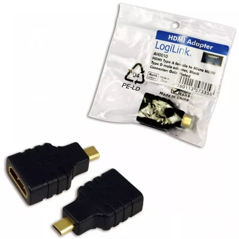 Adaptador de mudança de género HDMI HDMI D para HDMI A LogiLink AH0010 preto
