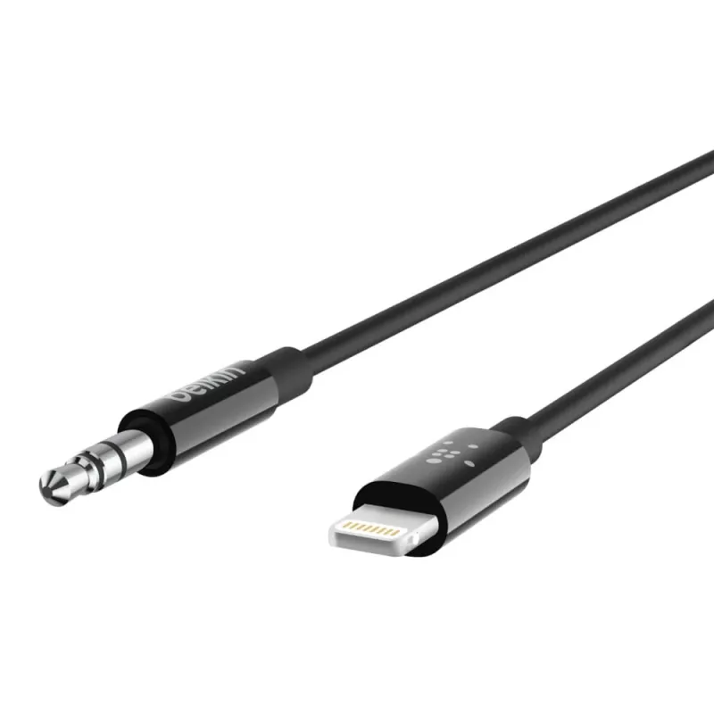 Cabo Belkin Lightning para jack de auscultadores - Lightning macho para ficha mini jack estéreo macho - 91,4 cm - Preto - para Apple iPhone (Lig