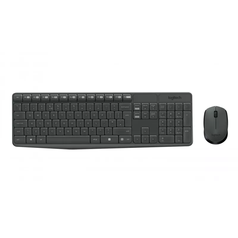 Logitech MK235 conjunto de teclado e rato sem fios durável em cinzento