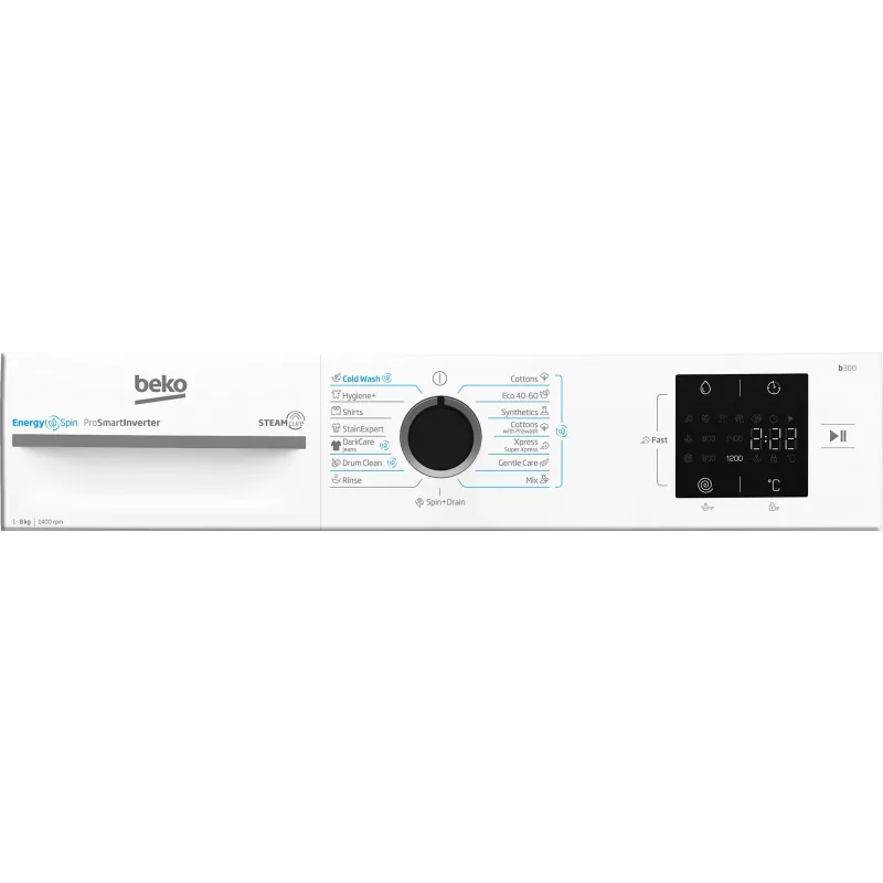 BEKO Máquina de lavar BM3WFSU38413WB, 8 kg, classe energética A, 51,8 cm, 1400 rpm, motor inverter