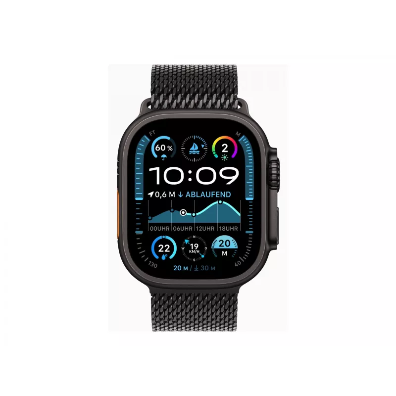 Apple Watch Ultra 2 GPS + Cellular 49mm Caixa de titânio preto com bracelete Milanese de titânio preto - M