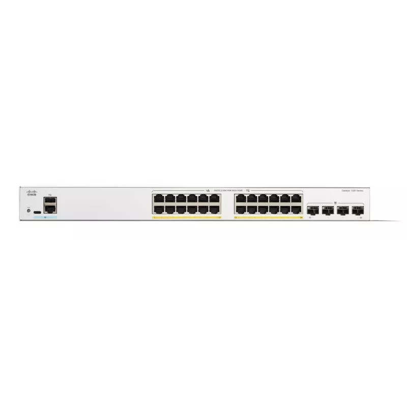 Cisco Catalyst 1200-24FP-4G Smart Switch, 24 portas GE, Full PoE, 4x1GE SFP, Limited Lifetime Protection (C1200-24FP-4G)