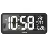 Relógio digital grande montagem na parede ou autónomo com sensor de temperatura 37x17cm ecrã LCD adaptador de rede e pilhas