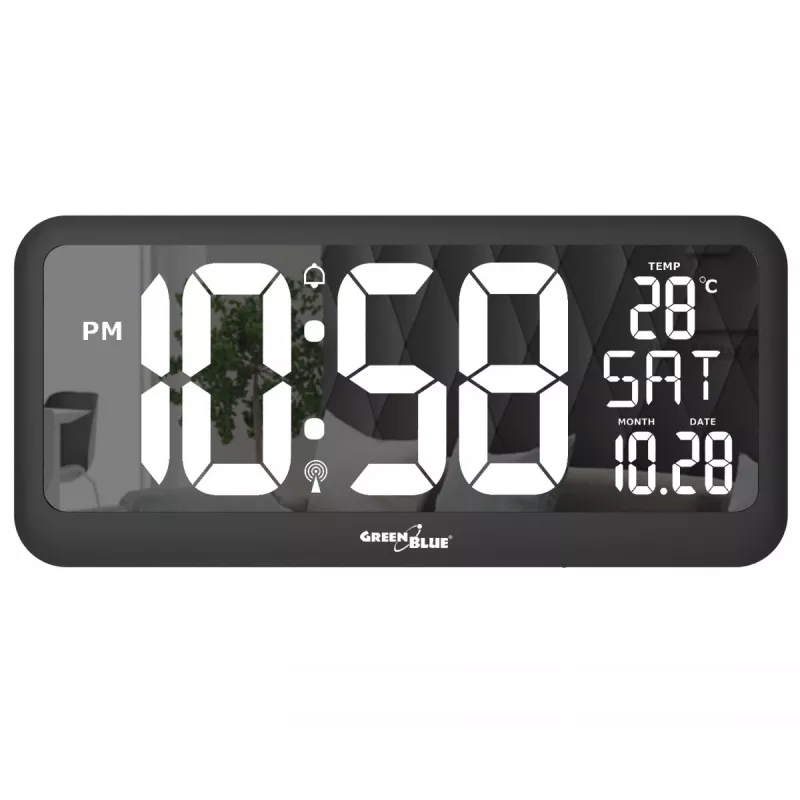 Relógio digital grande montagem na parede ou autónomo com sensor de temperatura 37x17cm ecrã LCD adaptador de rede e pilhas