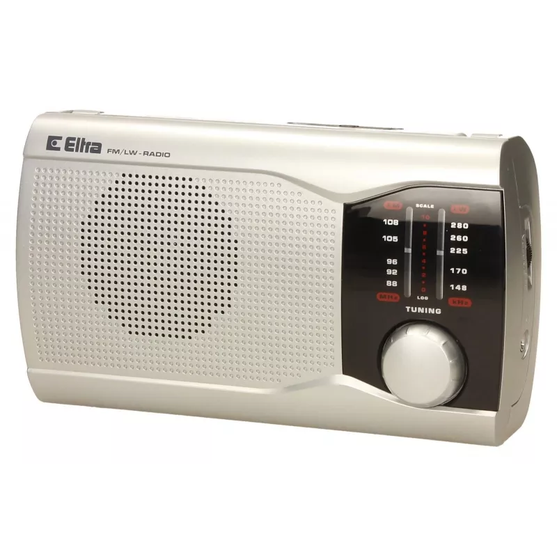 Rádio portátil Eltra EWA prateado — recetor AM/FM, alimentado por pilhas