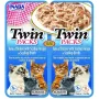 Snack de comida húmida para gatos INABA Twin atum com frango e vieiras em caldo, 2x40 g saquetas, sabor a peixe, 86,5 % de humidade