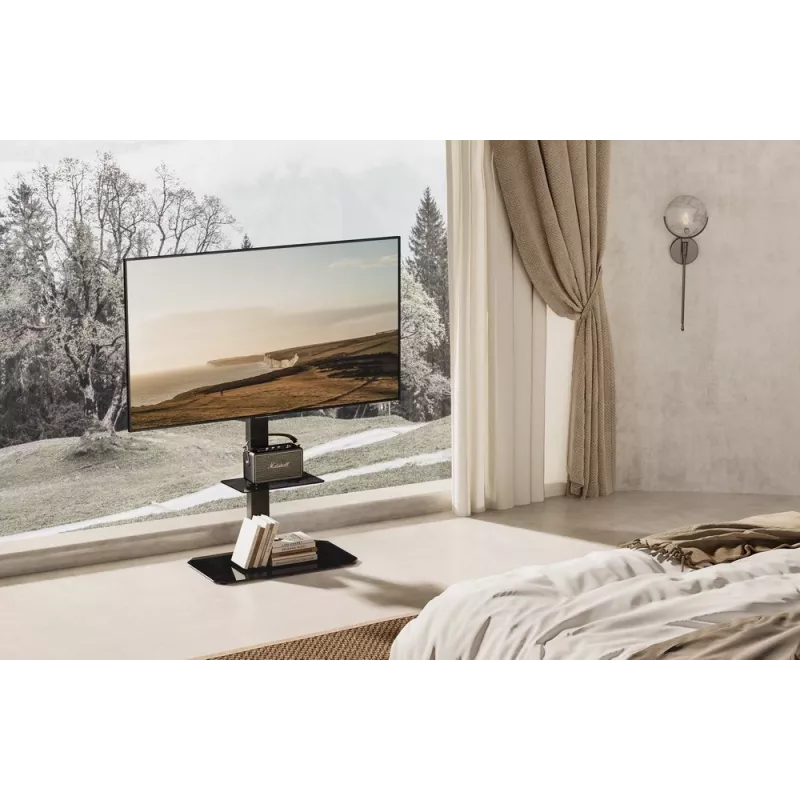 Suporte de TV de chão GEMBIRD TVS-86ST-01 para televisores de 43–86 polegadas, preto, base em vidro temperado, VESA 100x100–600x400, máx. 60 kg