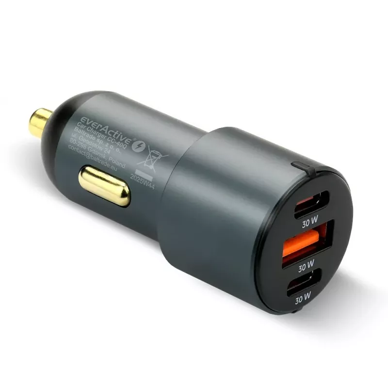 Carregador de automóvel everActive CC-40Q QC3.0 60W, adaptador USB para carregar dispositivos móveis