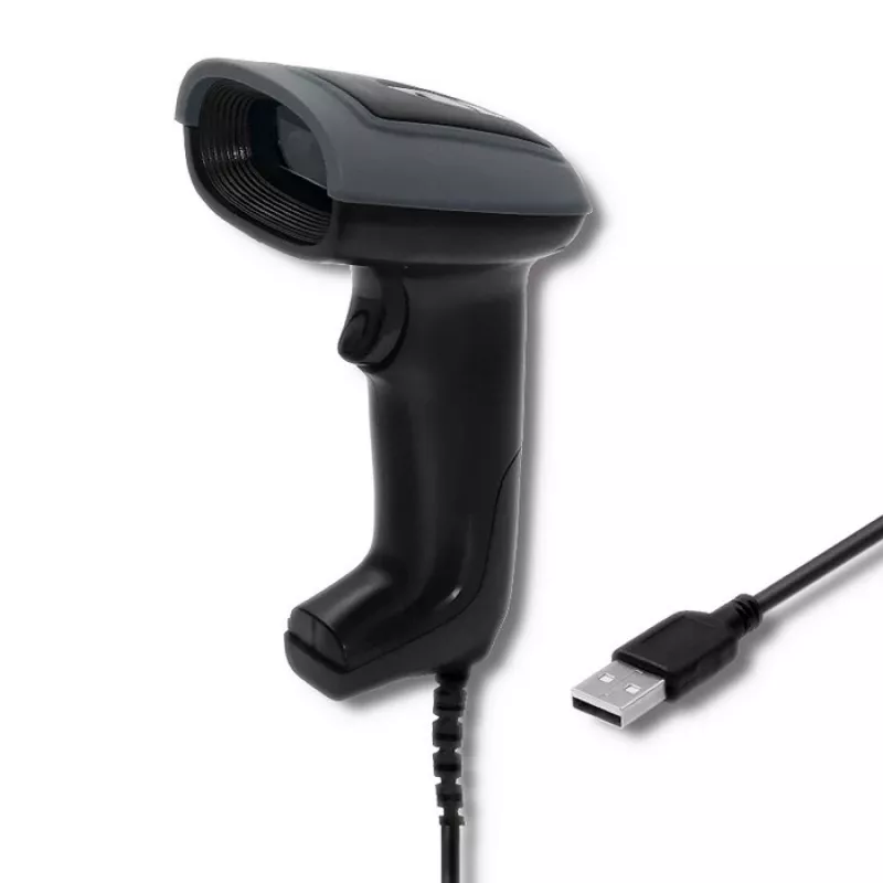 Leitor de códigos de barras manual QOLTEC 50863 — leitor 1D/2D, USB com fios, sensor LED, preto, 5V, cabo de 1,8 m