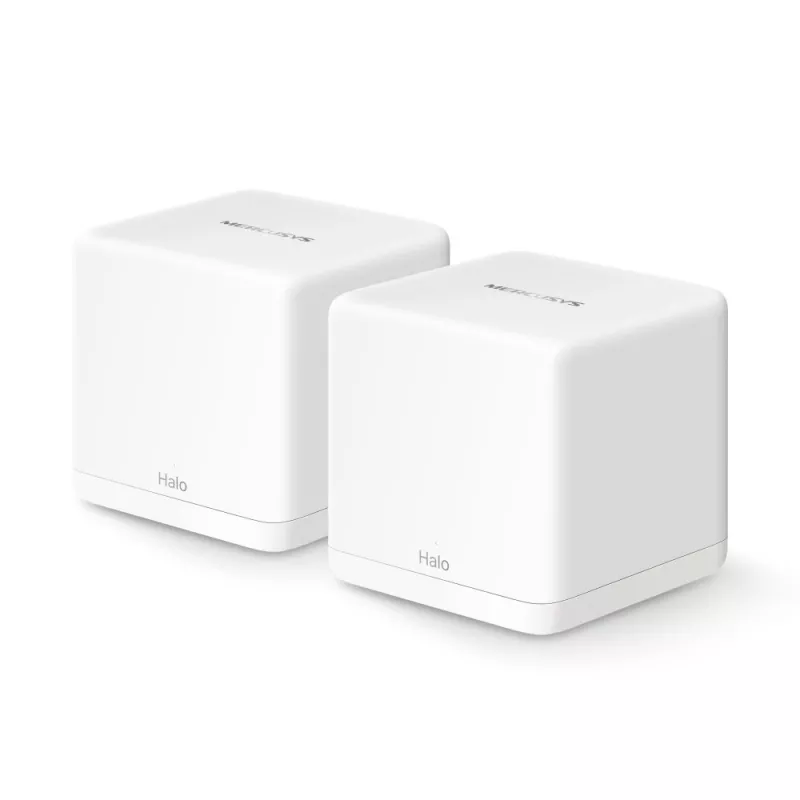 Sistema mesh MERCUSYS Halo H60X (pack de 2) Wi-Fi 6 dual band, 1500 Mbit/s, até 350 m², 2x LAN, antenas internas, branco