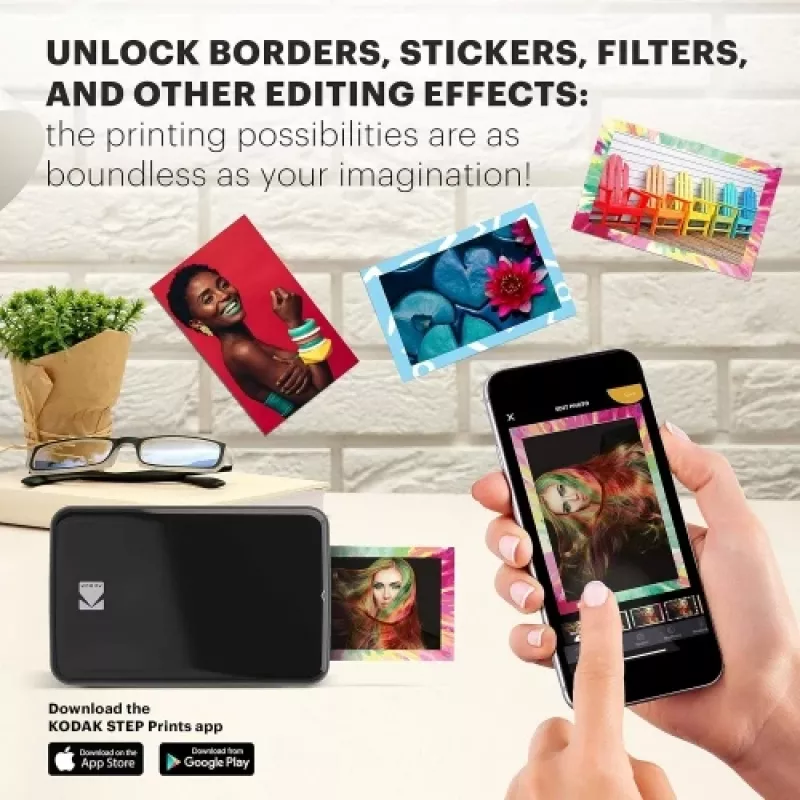Impressora fotográfica móvel instantânea Kodak STEP Cor ZINK 2x3'' 1 ppm, Bluetooth, Preto